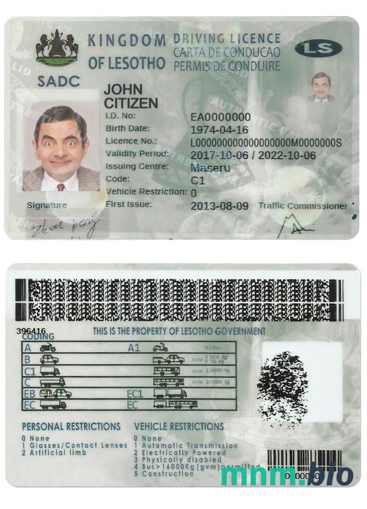 Szablon prawa jazdy LESOTHO w formacie PSD, ze wszystkimi czcionkami